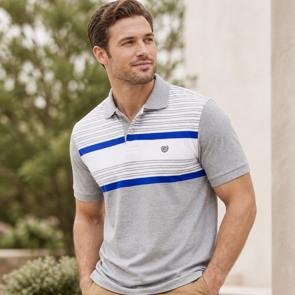 Chaps Mens Classic Fit Cotton Mesh Polo Shirt Small NWT Gray Blue